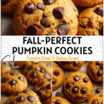 Close-up of golden ghee chocolate chip pumpkin cookies with melted chocolate chips on parchment paper.